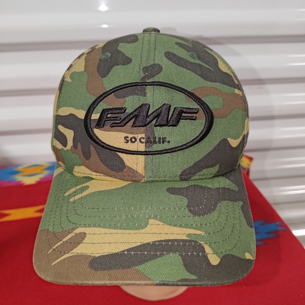Vtg FMF So Calif. Camo Embroidered Logo Flexfit Fitted Hat Cap L-XL